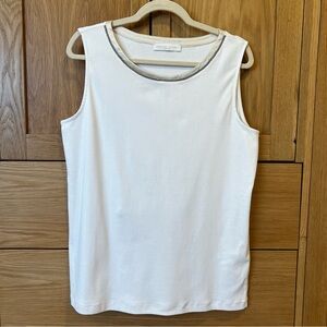 Fabiana Fillippi Champagne Silk Beaded Trim Rib Sleeveless Top Ivory Size XXL